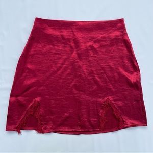 Red satin mini skirt